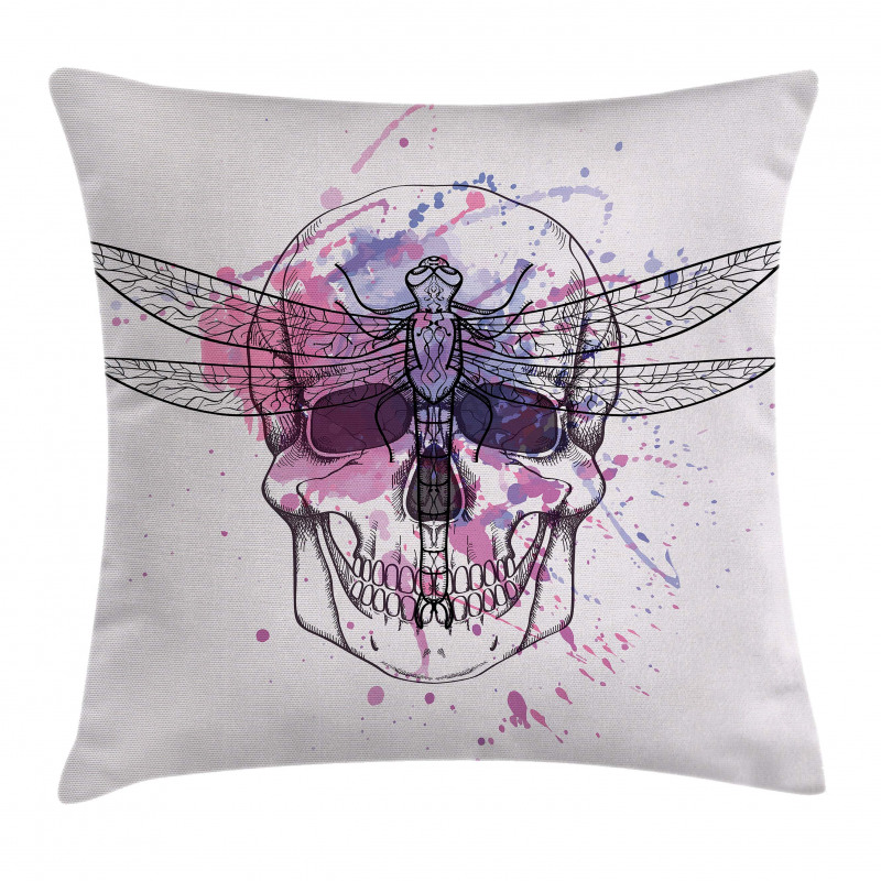 Skull Dragonfly Grunge Pillow Cover