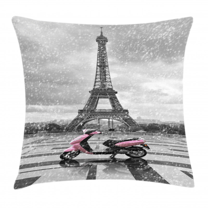 Paris Scene Moped Pillow Cover