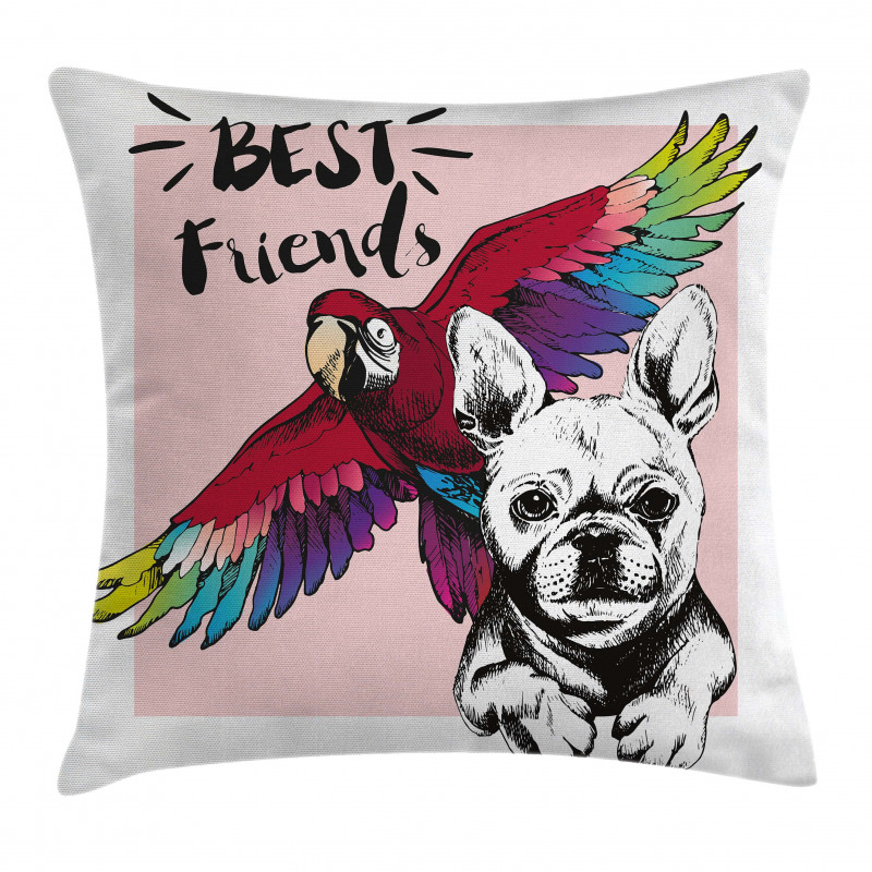 Bulldog Parrot Friends Pillow Cover