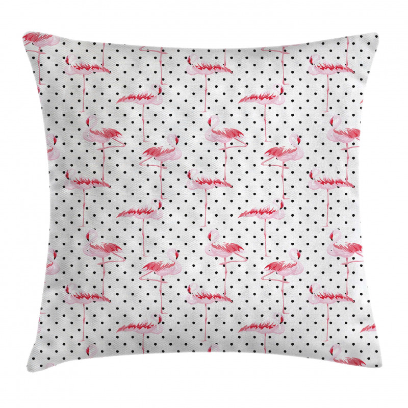 Flamingo Birds Polka Dots Pillow Cover