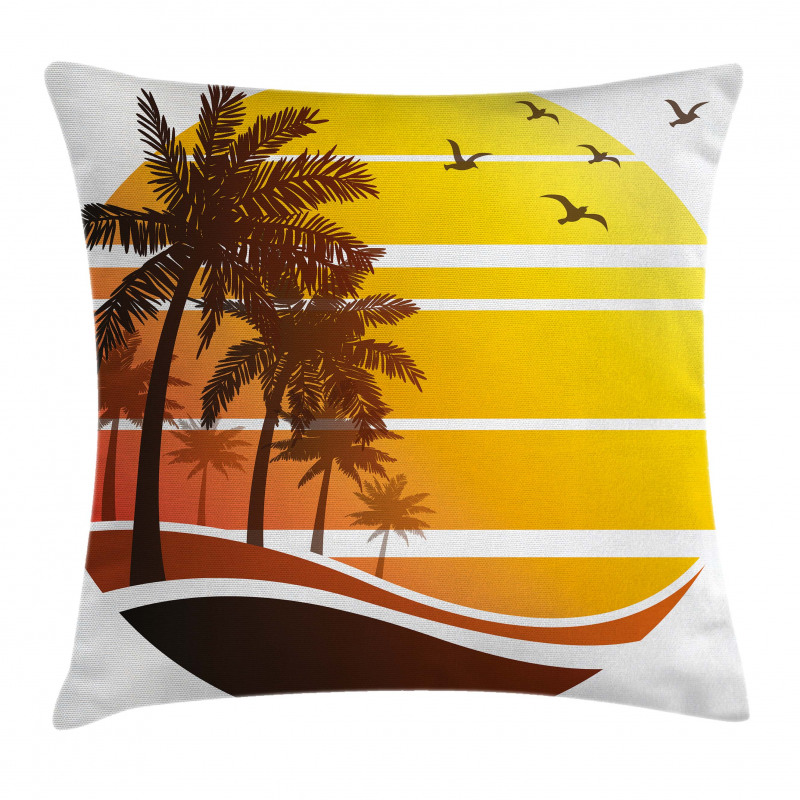 Beach Palm Trees Birds Pillow Cover