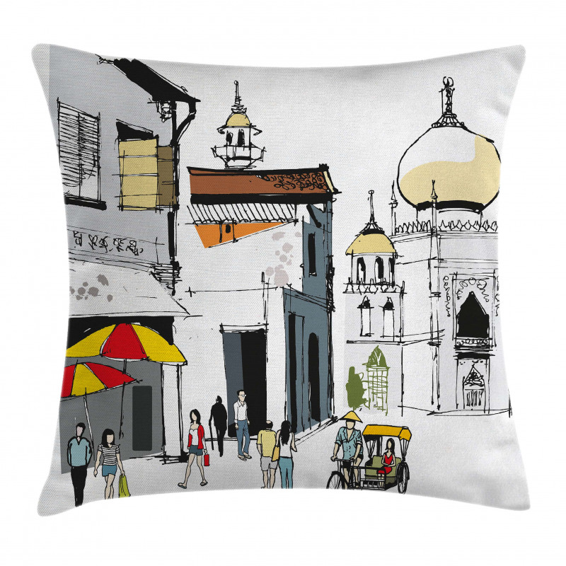 Old Singapore Cityscape Pillow Cover