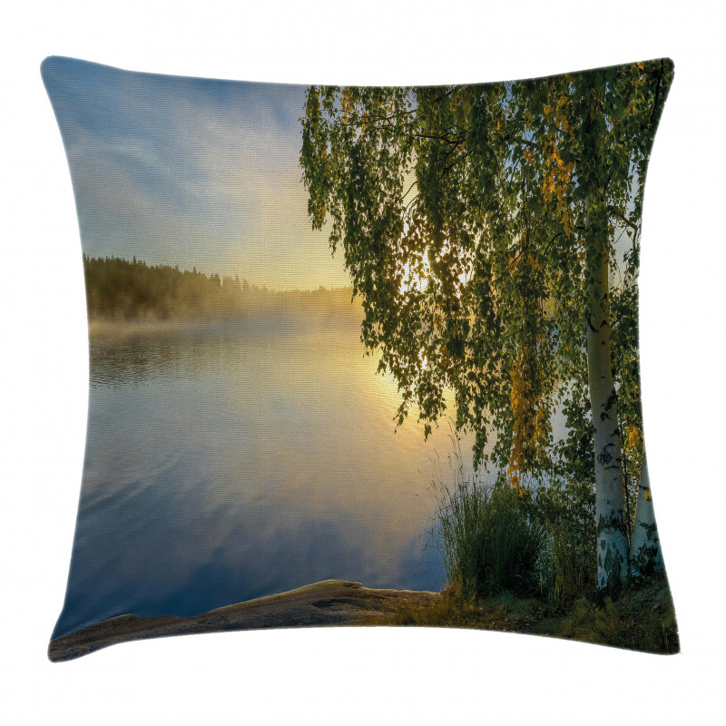 Sunny Misty Lake Summer Pillow Cover