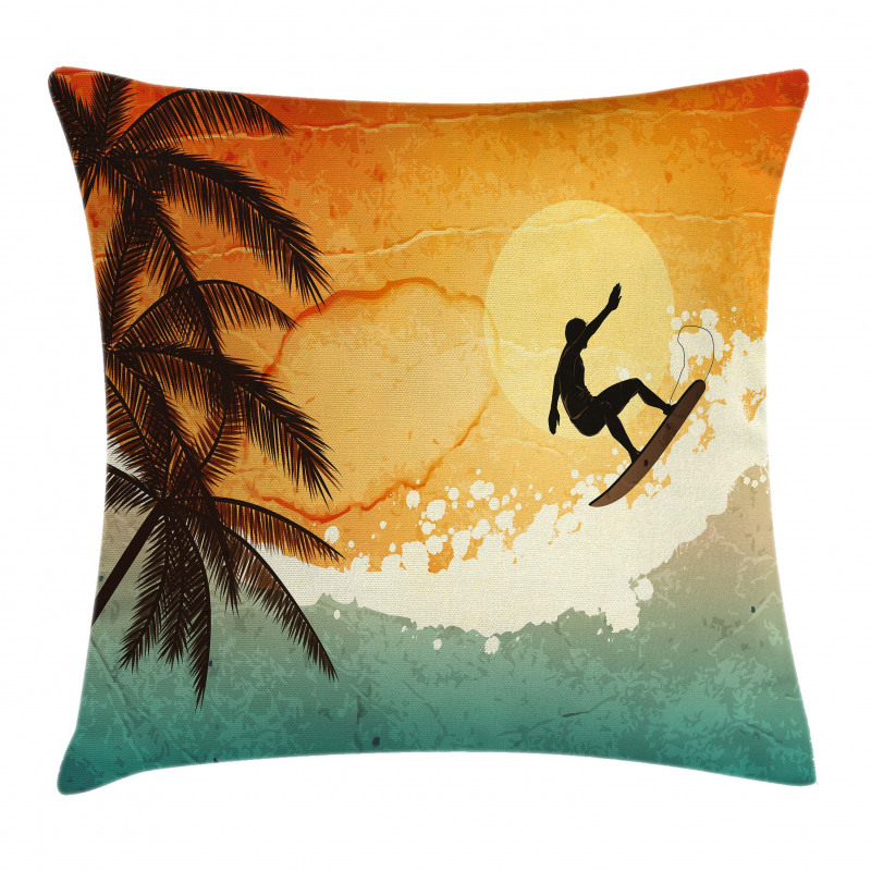 Surfer Sea Palms Sunset Pillow Cover