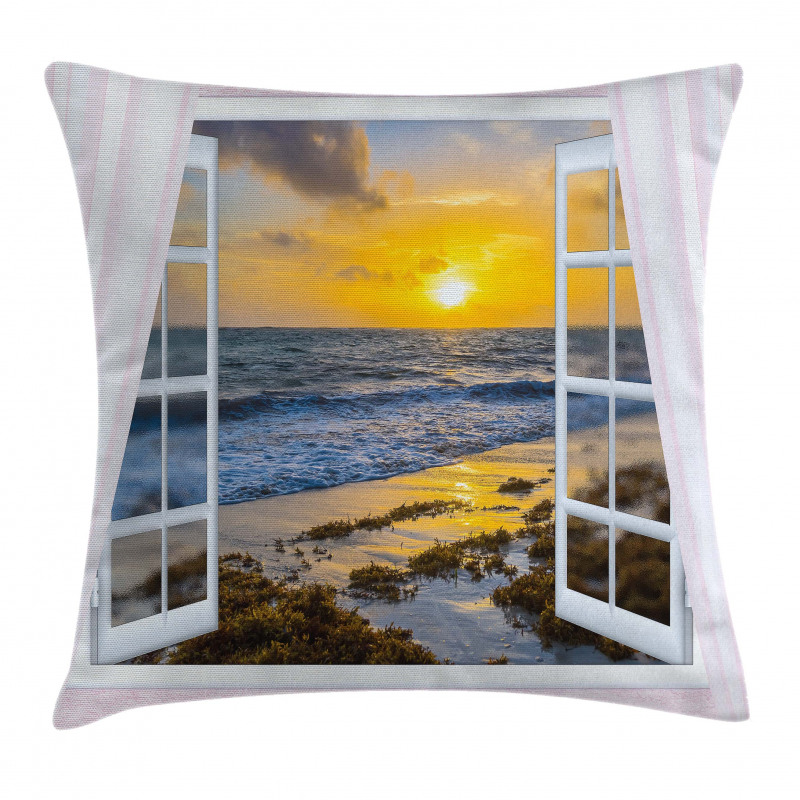 Open Window Sunrise Sea Pillow Cover