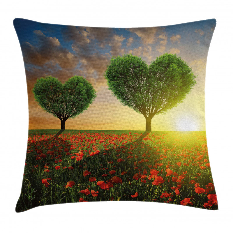 Poppies Heart Trees Pillow Cover