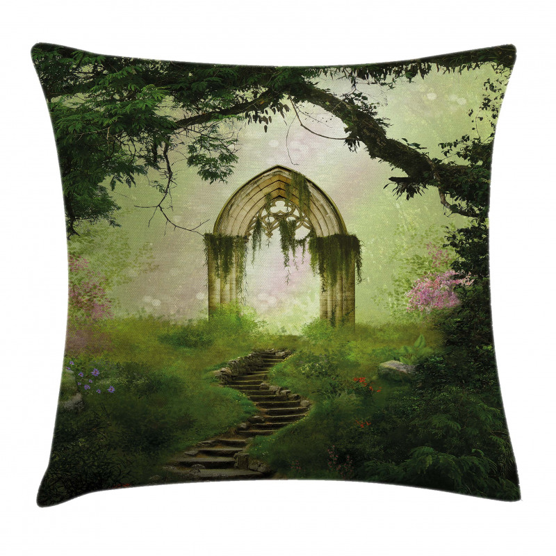 Fantasy Gate in Forest Pillow Cover