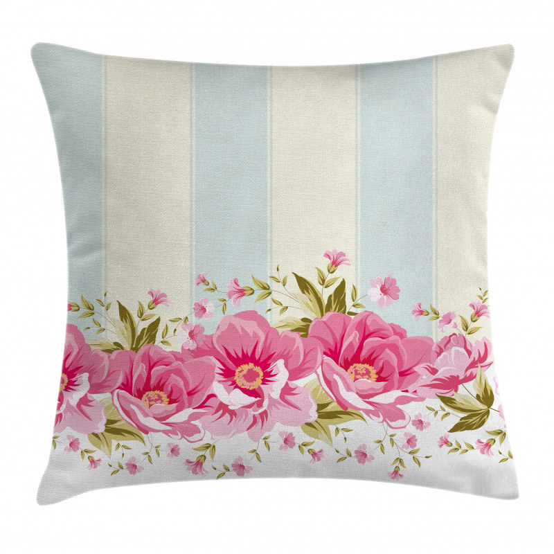 Pink Peony Border Tile Pillow Cover