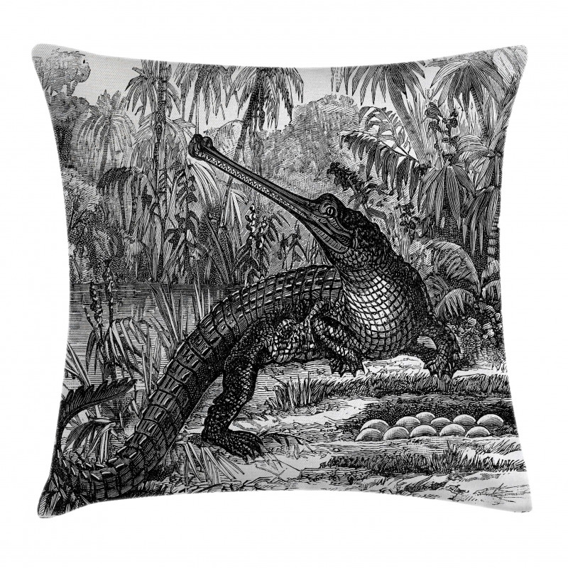 Old Crocodile in Forest Pillow Cover