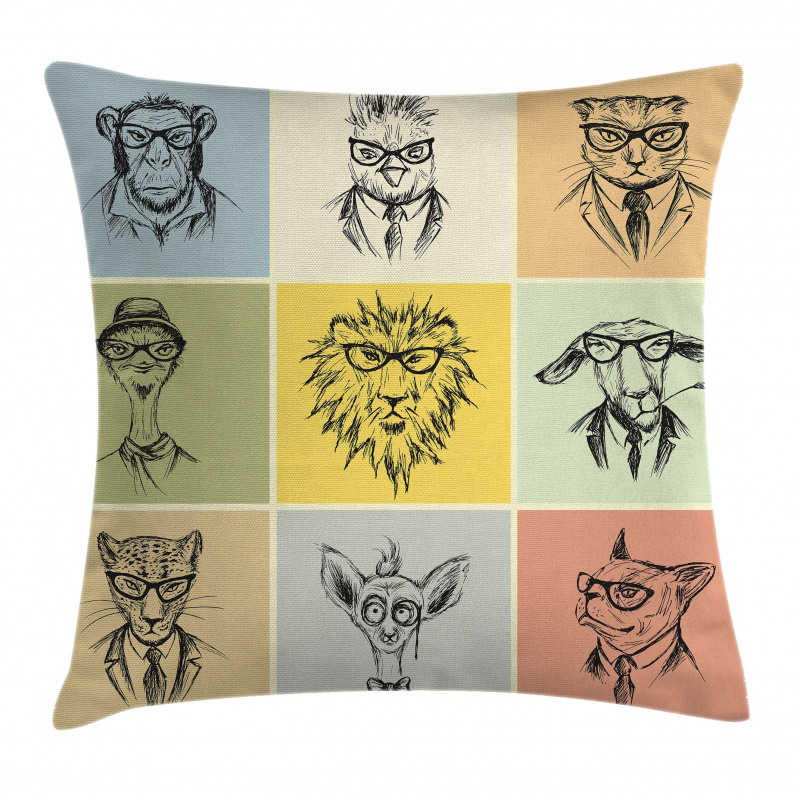 Hipster Monkey Camel Cat Pillow Cover