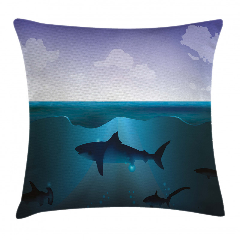 Wild Sharks in Sea Pillow Cover