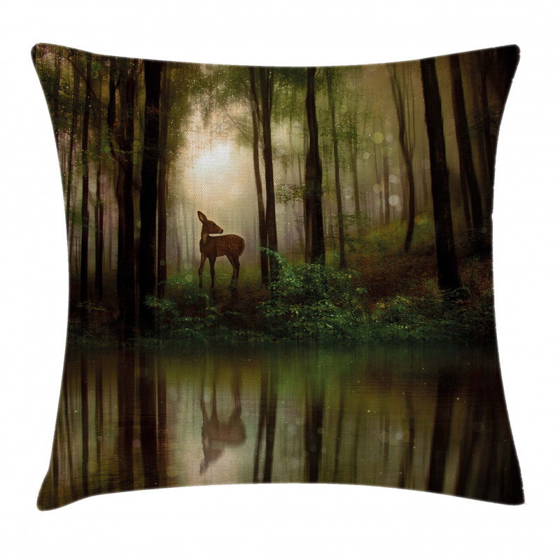 Baby Deer Foggy Lake Pillow Cover