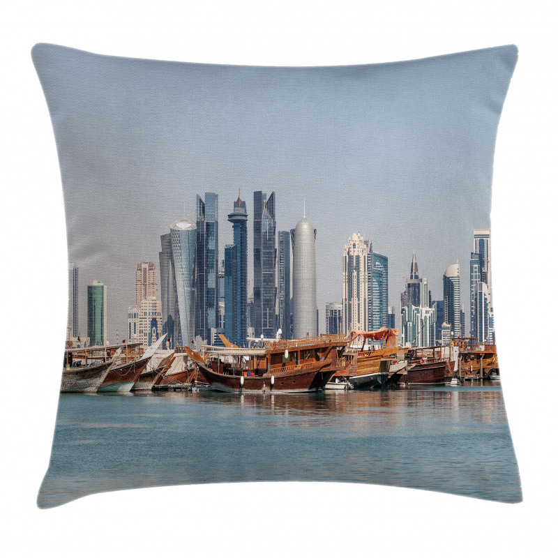 Qatar City Dhow Ships Pillow Cover