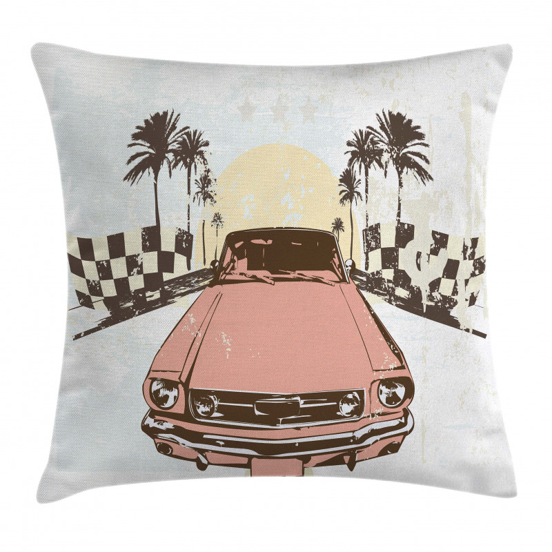 Retro Auto Sport Palms Pillow Cover