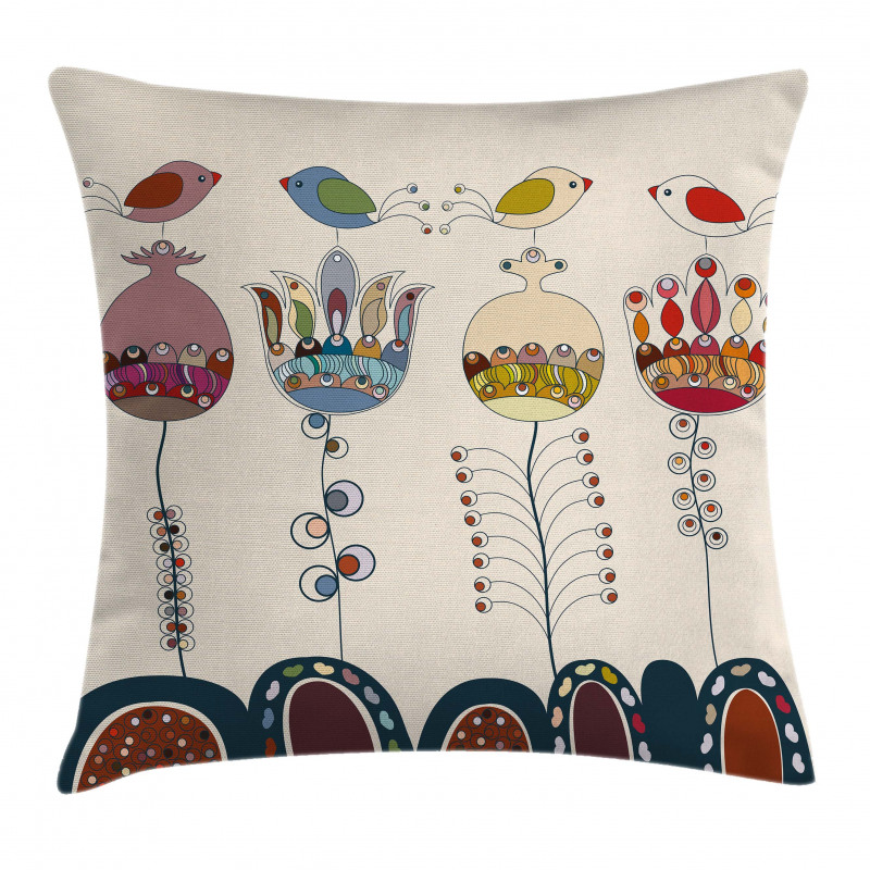 Birds Flowers Pillow Cover