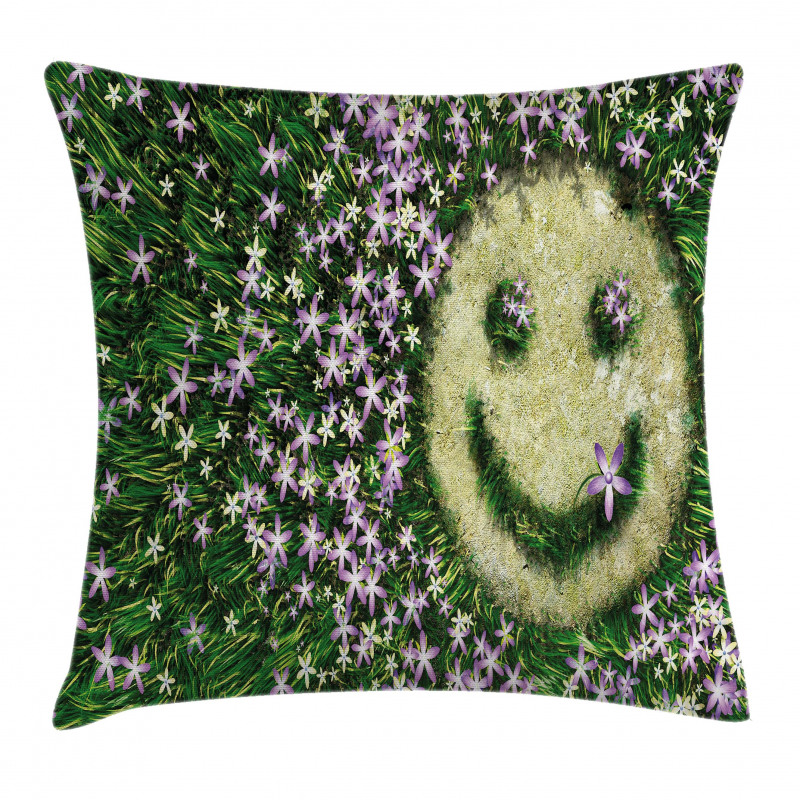 Smiley Emoticon on Grass Pillow Cover