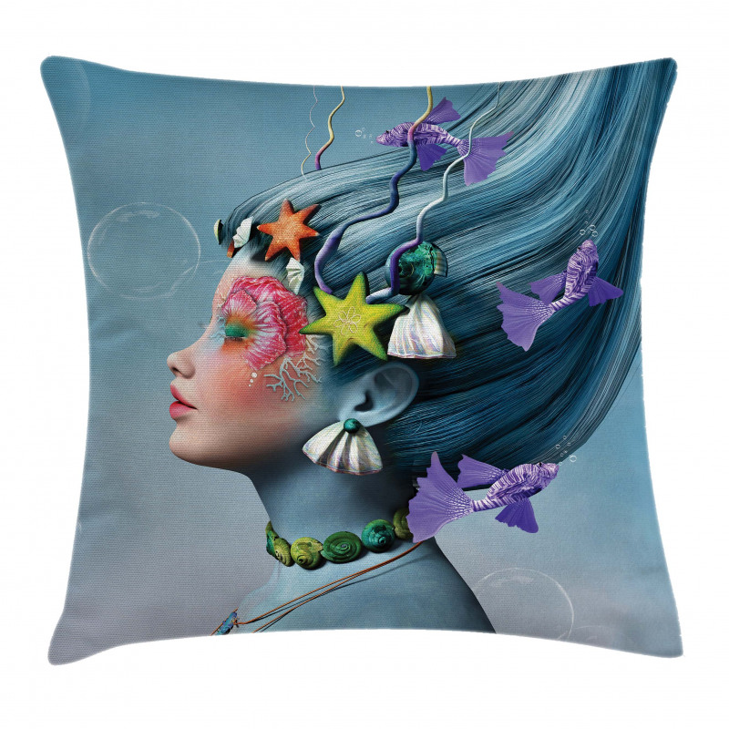 Woman Oceanic Hairstyle Pillow Cover
