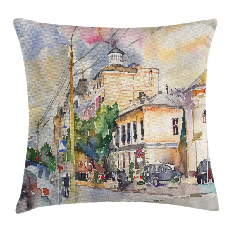 City Street Watercolors Pillow Cover