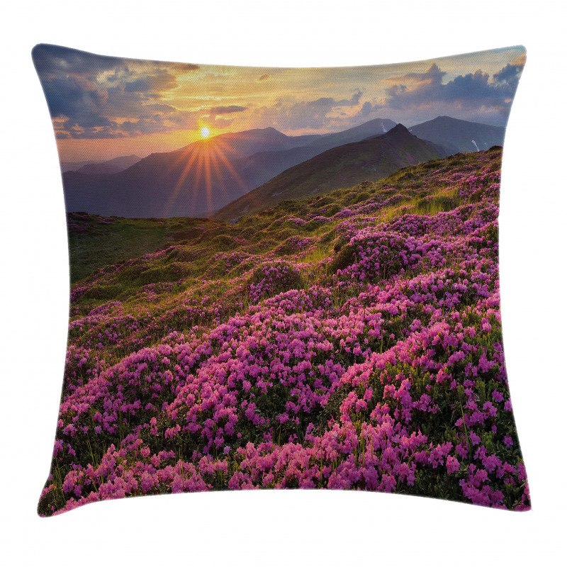 Flower Meadow Mountain Pillow Cover