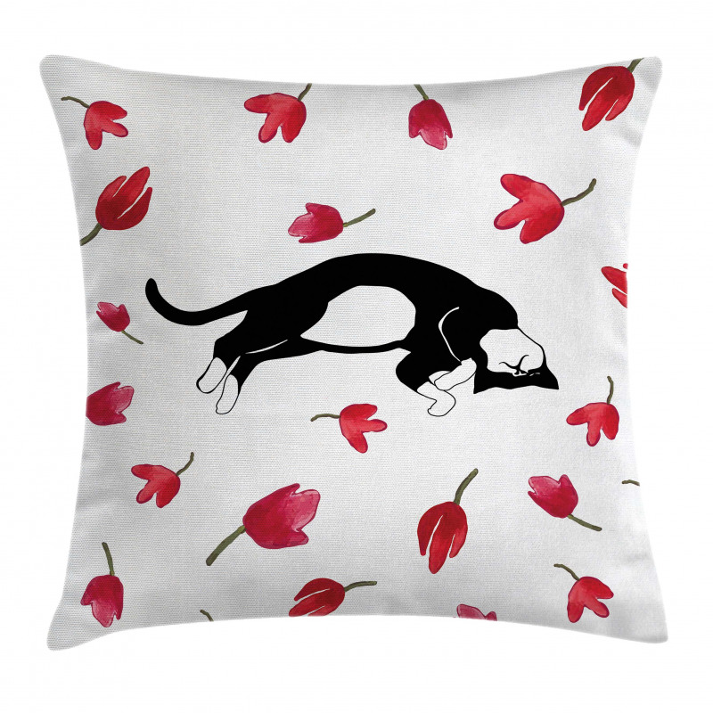 Cat Sleeping Tulips Pillow Cover