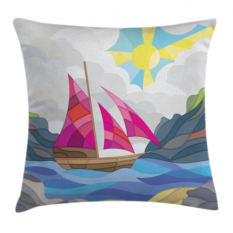 Sun Sail Boat Vitray Pillow Cover