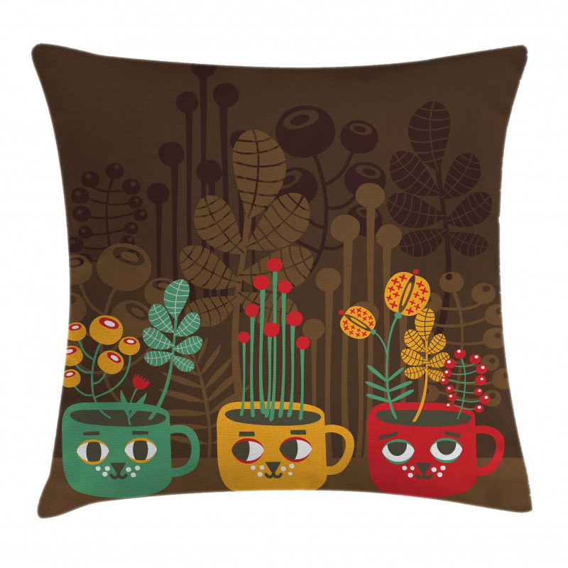 Plants in Cups Pottery Pillow Cover