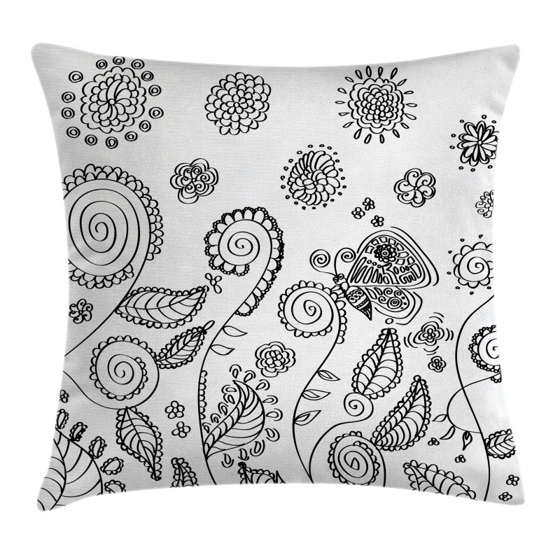 Doodle Swirled Flowers Pillow Cover