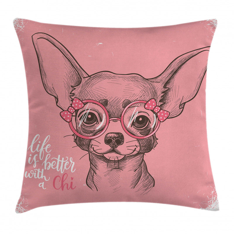 Girl Chihuahua Sketch Words Pillow Cover