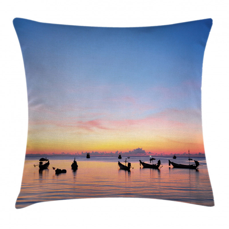 Sunset on Sea Ships Pillow Cover