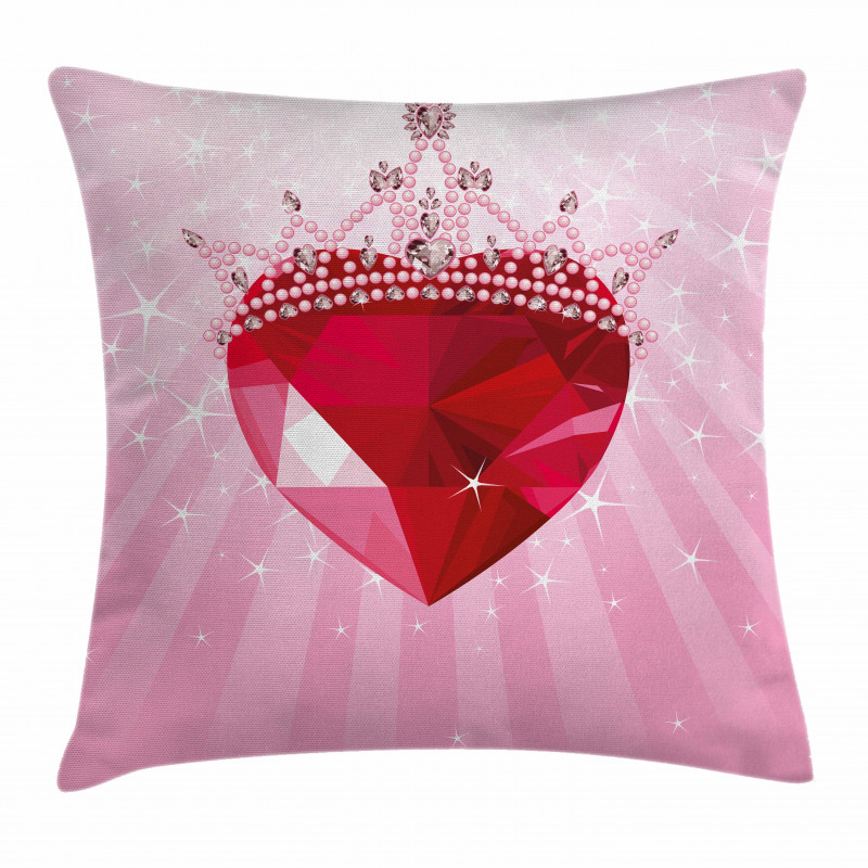 Red Heart Crown Girls Pillow Cover