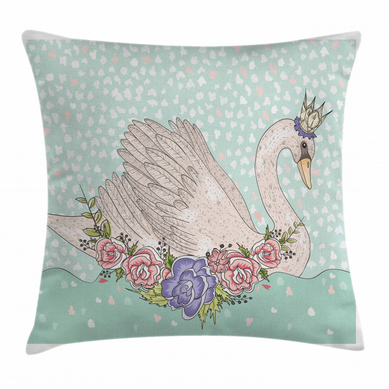 Cartoon Swan on Water Pillow Cover