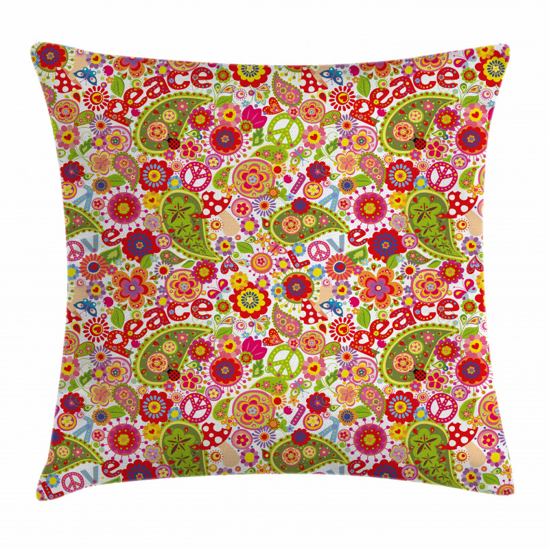 Mushrooms Poppies Pillow Cover