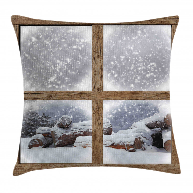 Rustic Snowy Woodsy Frame Pillow Cover