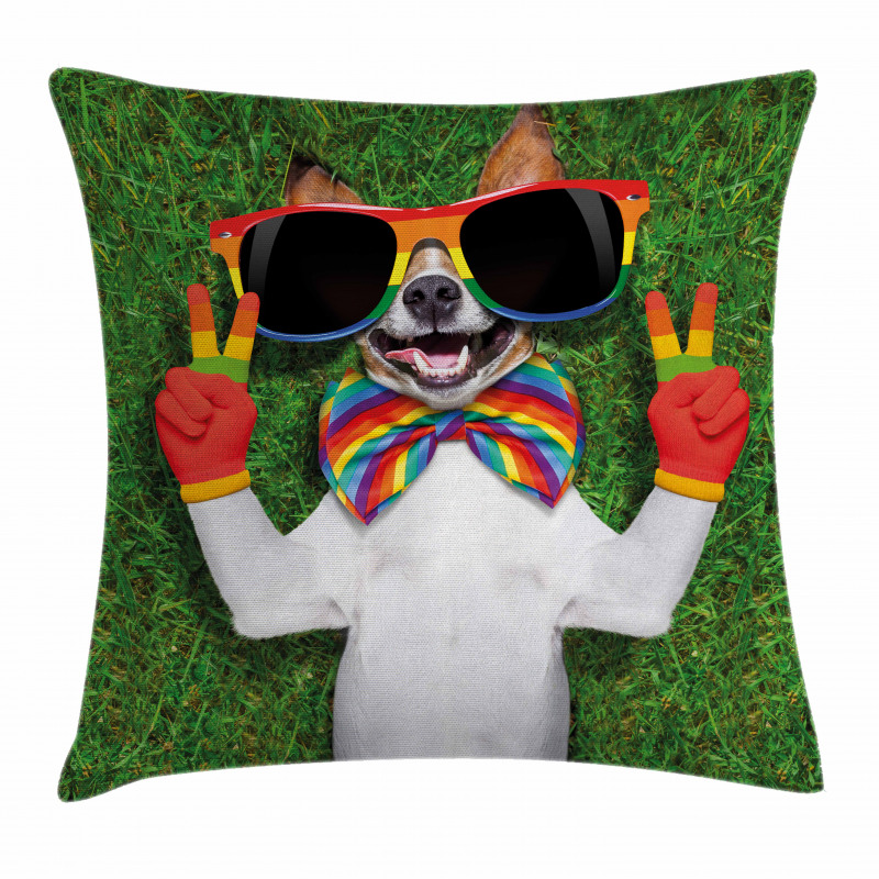 Gay Dog Peace Sign Pride Pillow Cover