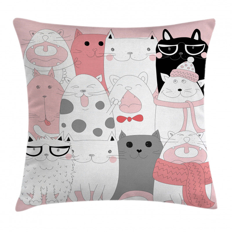 Funny Kittens Humor Doodle Pillow Cover