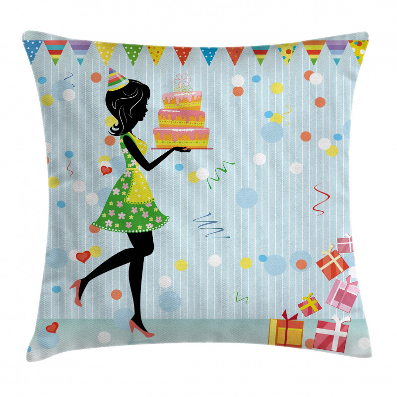 Mother with Cake Cartoon Pillow Cover