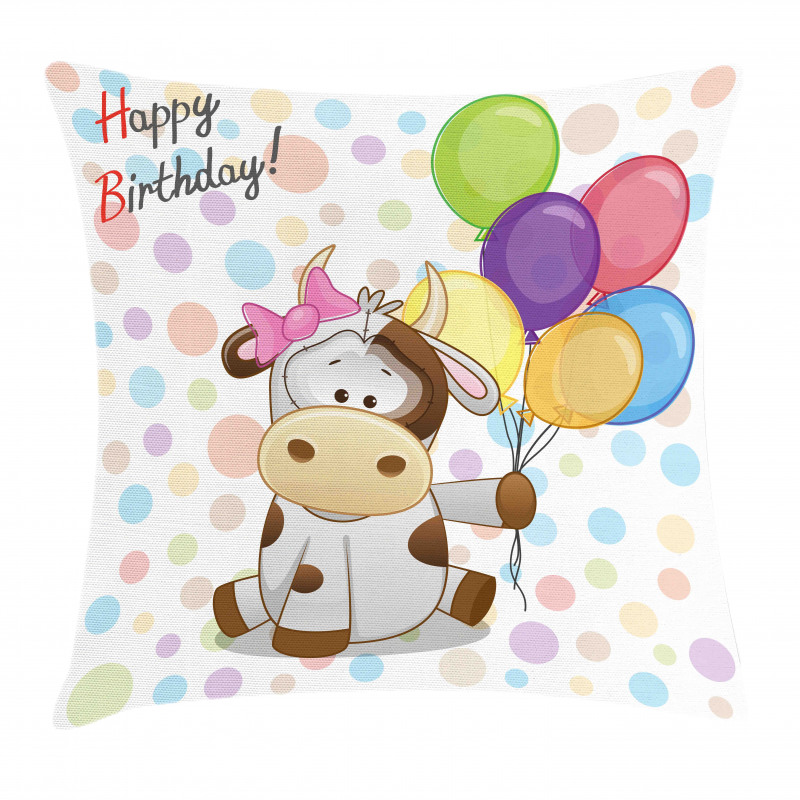 Baby Cow and Balloons Pillow Cover