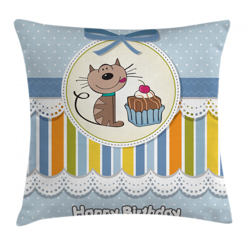 Baby Cat with Cake Pillow Cover