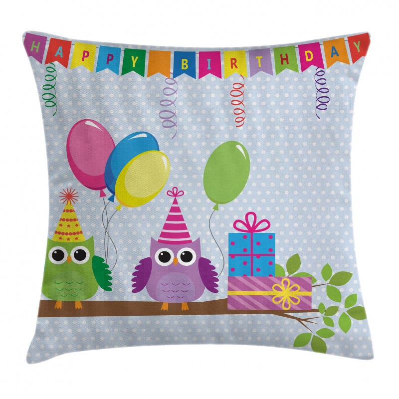 Cartoon Owl at Party Pillow Cover