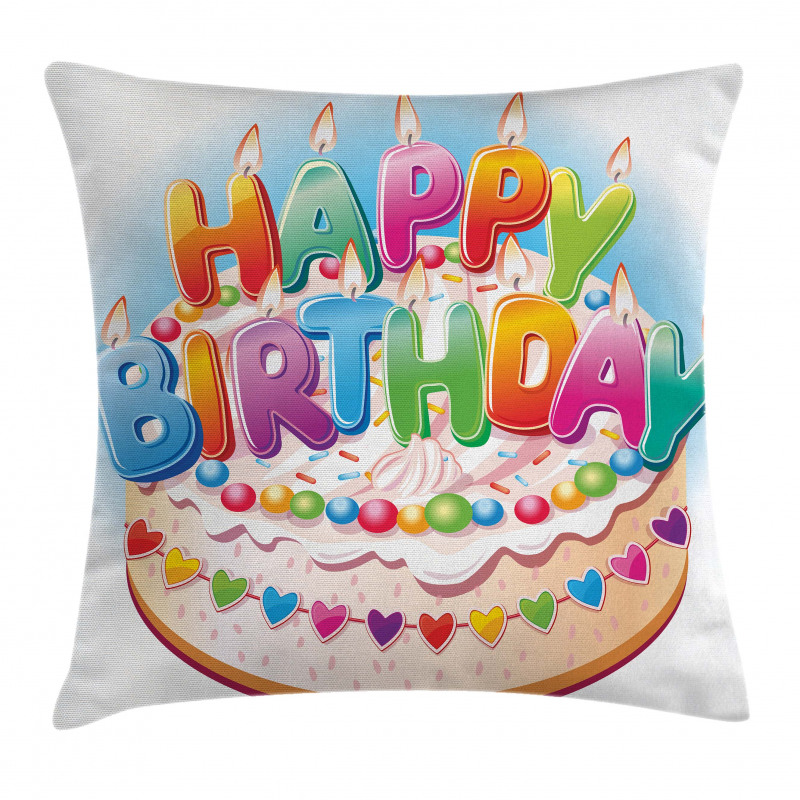 Cake Candles Hearts Pillow Cover