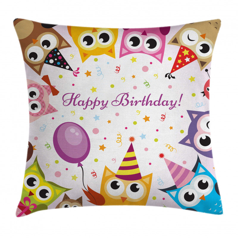Birthday Party Owls Pillow Cover