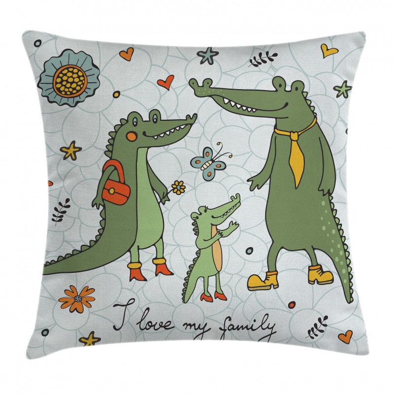 Alligator Family Cartoon Pillow Cover