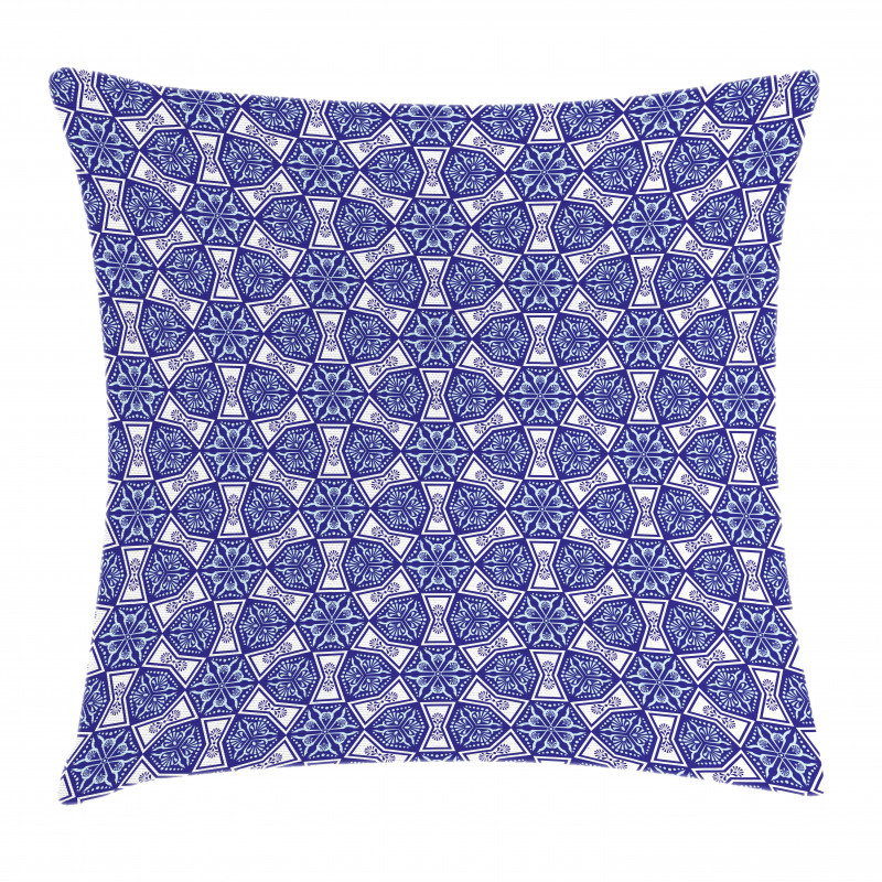 Indigo Floral Geometric Pillow Cover