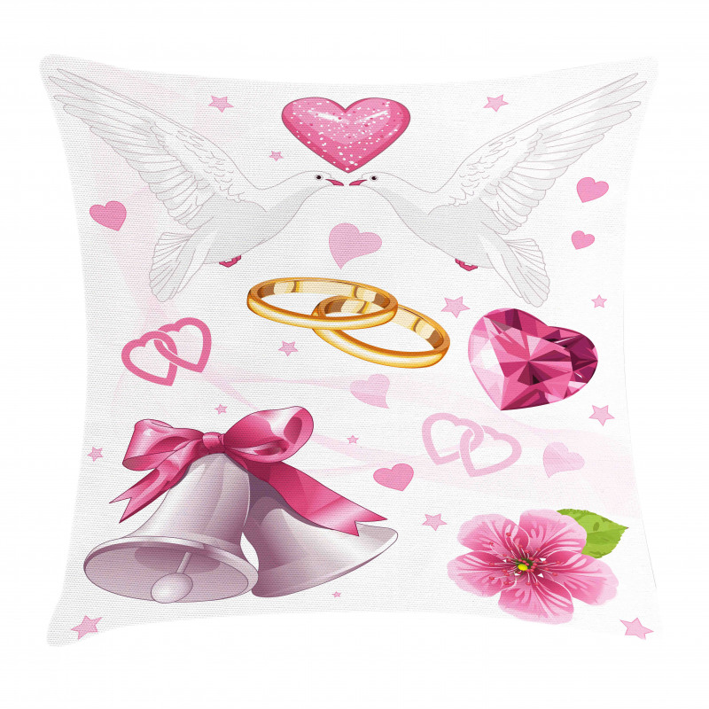 Wedding Rings Hearts Pillow Cover