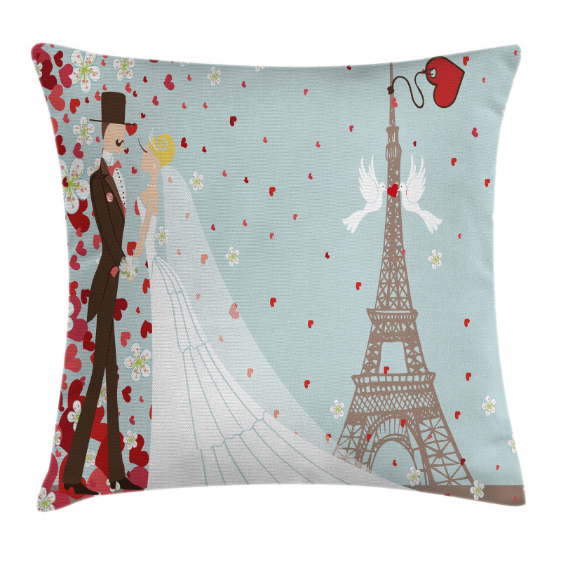 French Couple and Hearts Pillow Cover