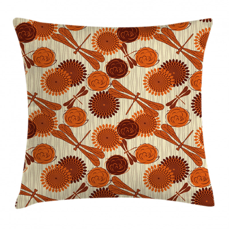 Orange Flowers Dragonfly Pillow Cover