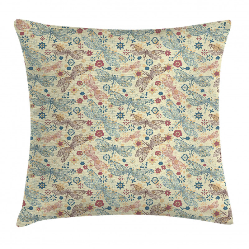 Dragonflies and Flowers Pillow Cover