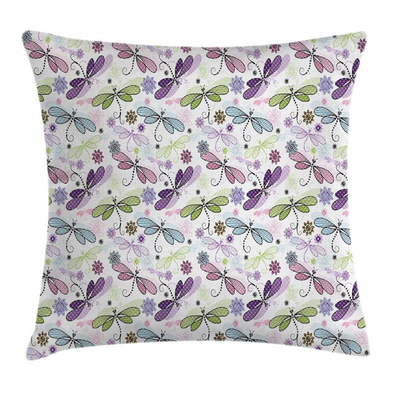 Dragonflies Flowers Pillow Cover