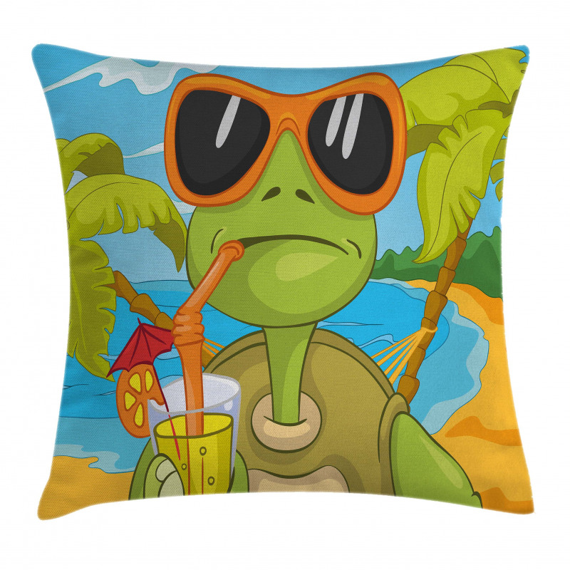 Turtle Drinking Cocktail Pillow Cover