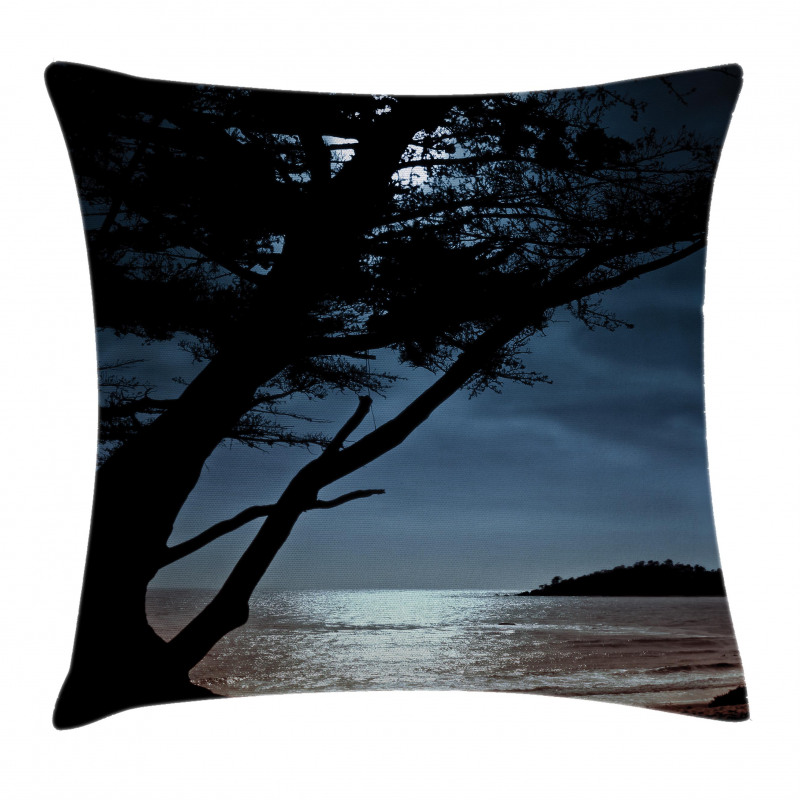 Night Tree Silhouette Sea Pillow Cover